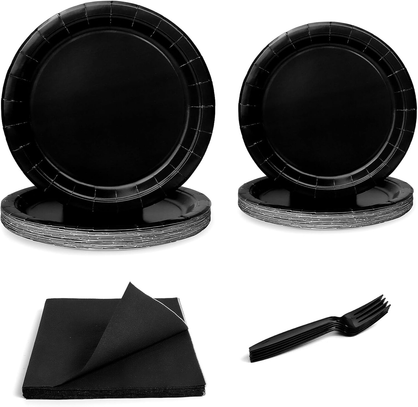 96 Pcs Party Plates, Black Paper Plates and Napkins, Disposable Tableware Set, Party Supplies