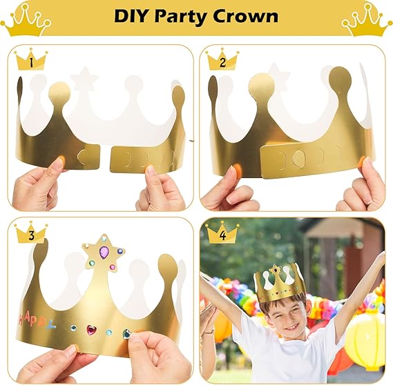 33 Pieces Paper Crowns Set Paper Prince Princess Crown Hats DIY Party Crowns Make Your Crowns With Gem Number Letter Stickers