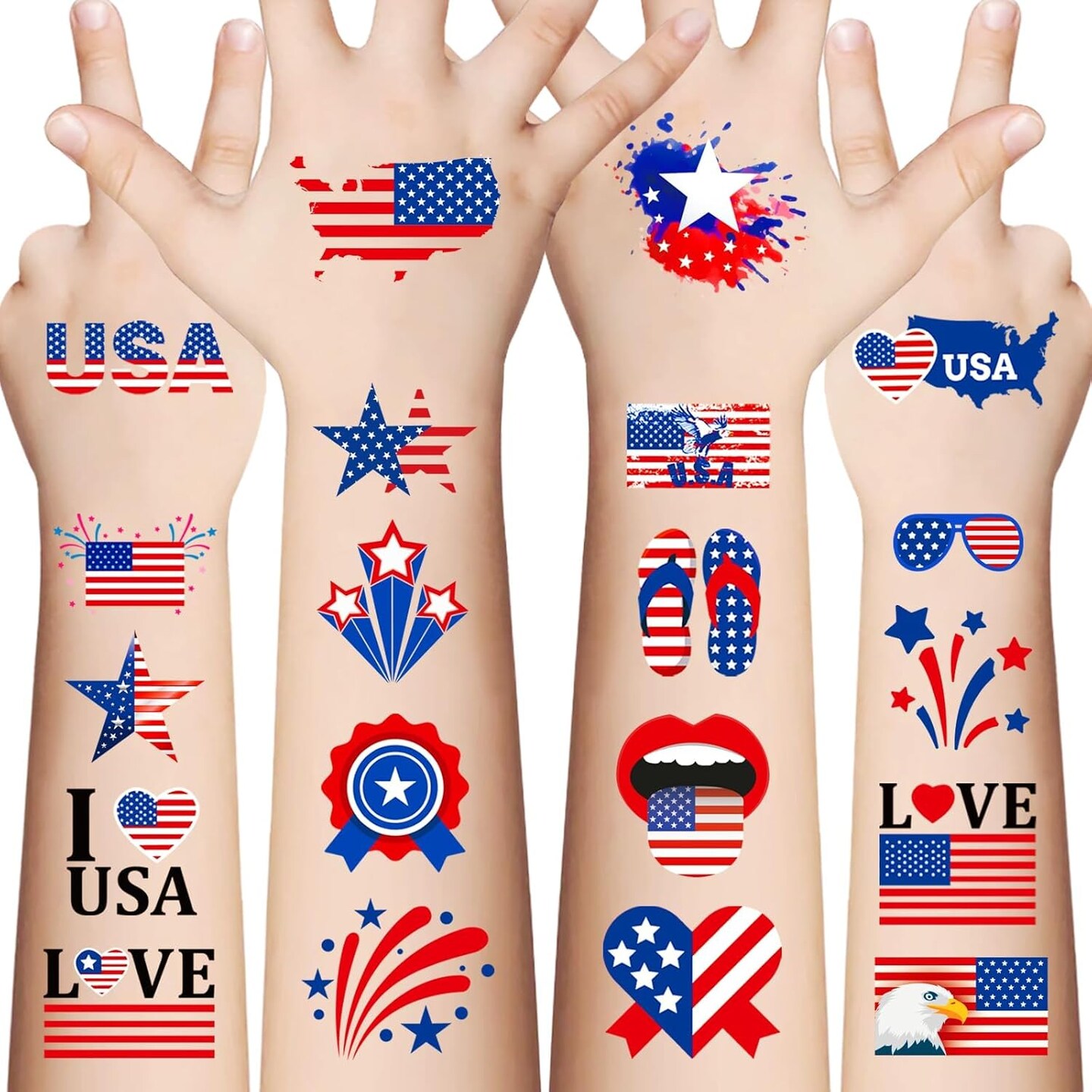 90Pcs Fourth of July Temporary Tattoos