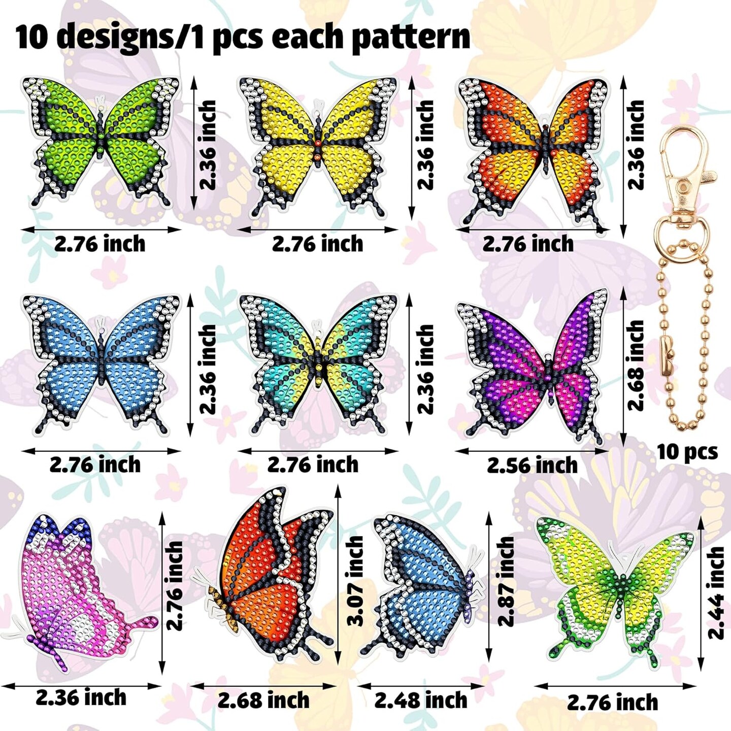 20 PCS Butterfly Diamond Painting Keychains Kit
