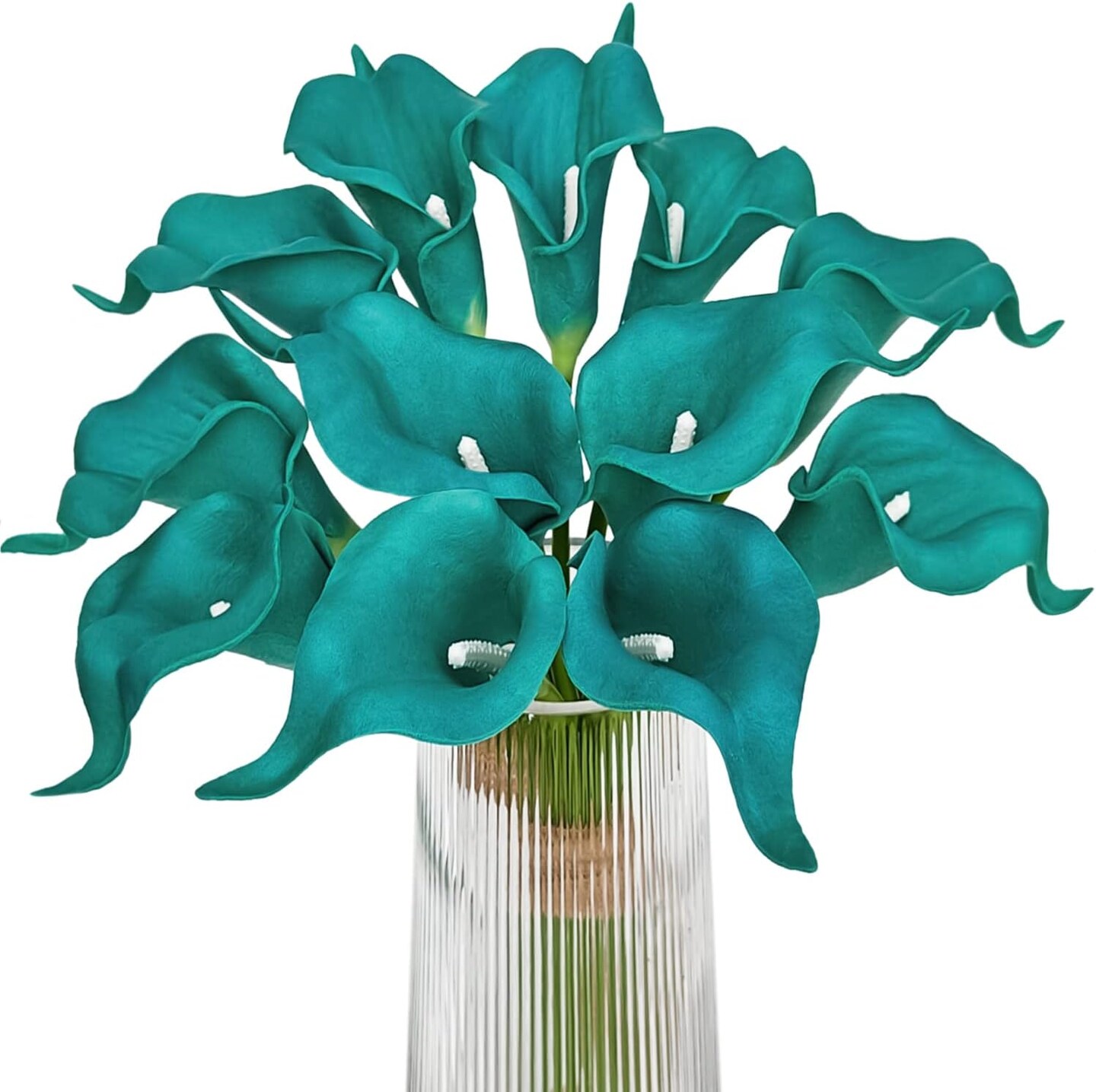 12Pcs Artificial Calla Lily Teal Flowers &#x2013; Faux Klein Blue Calla Lilies Summer Bouquets for Home Decoration
