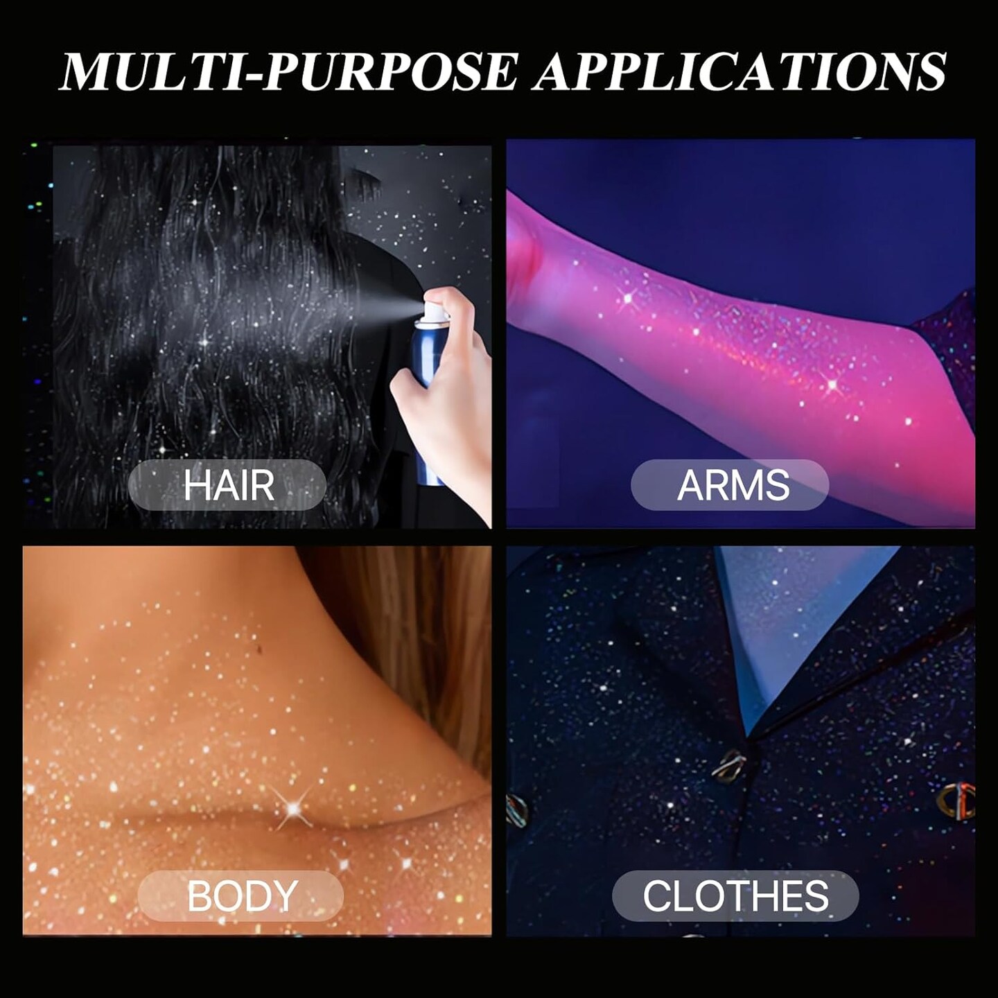 Body Glitter Spray for Hair and Body, Hairspray for Clothes, Long-Lasting Body Shimmer Spray Suitable for Stage, Festival Rave and Makeup Prom 2.11 Fl Oz