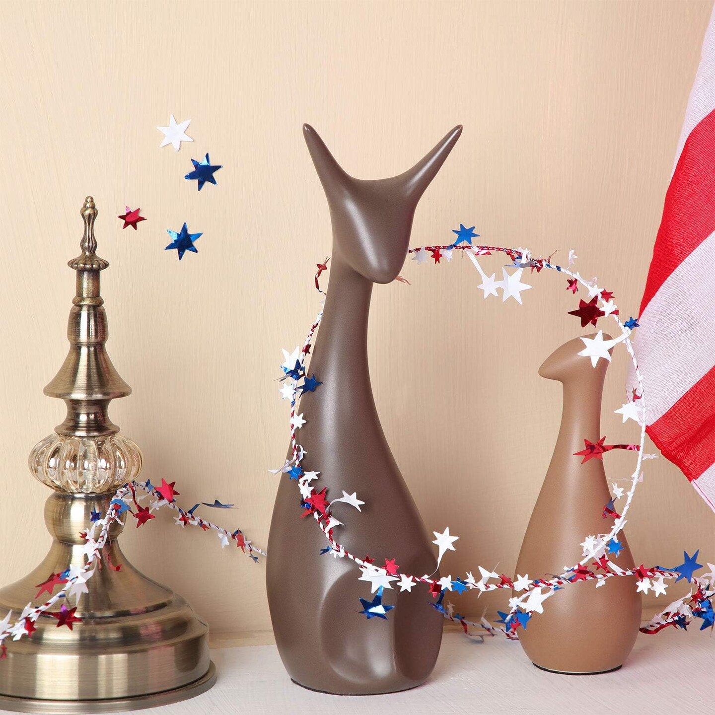 Patriotic 4th of July Independence Day Star Wire Tinsel Garland Decoration Red Blue White Hanging for Memorial Day Party Decoration Photo Backdrops Props (48 M/ 157.5 Feet)