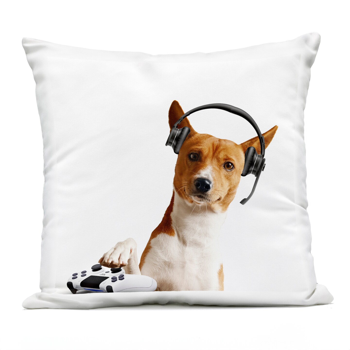 Stupell Industries Gaming Dog with Headset Outdoor Printed Pillow design by CAD Designs, 18 x 7 x 18