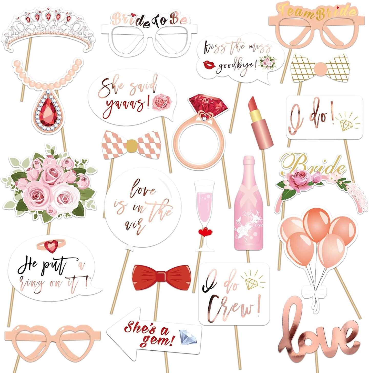 Photo Booth Props, 23 Pieces Wedding Bridal Shower Photo Booth Prop Bachelorette Party Decorations Photo Booth for Bridal Shower Gift Accessories Wedding Favor Supplies