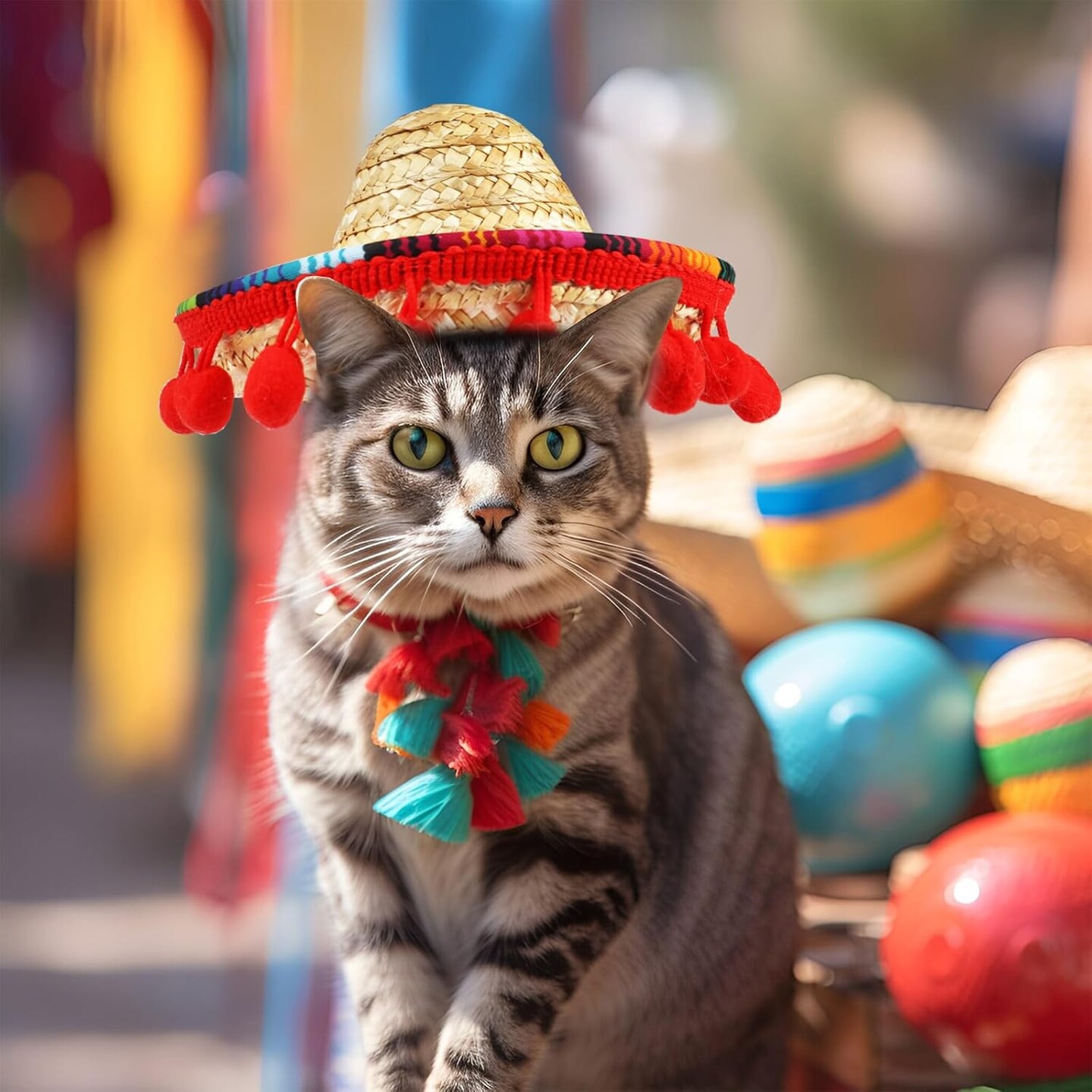 Sombrero Cat Hat for Cats Mexican Fiesta, Mini Mexican Sombrero Hat for Cinco de Mayo Party Supplies Funny Mexican Style Hats Headwear for Small Pet Puppy Cat Costume Cute Sombrero for Cats