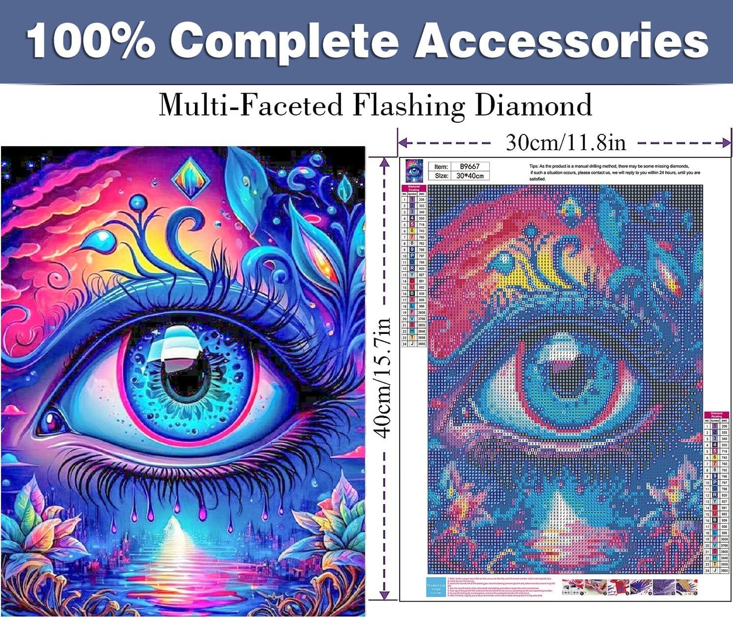 5D Diamond Painting Kits for Adults, Colorful Eye DIY Diamond Painting Full Drill, Abstract Diamond Art Kits for Adults Beginners, Gem Art Painting for Home Wall Decor 12X16in