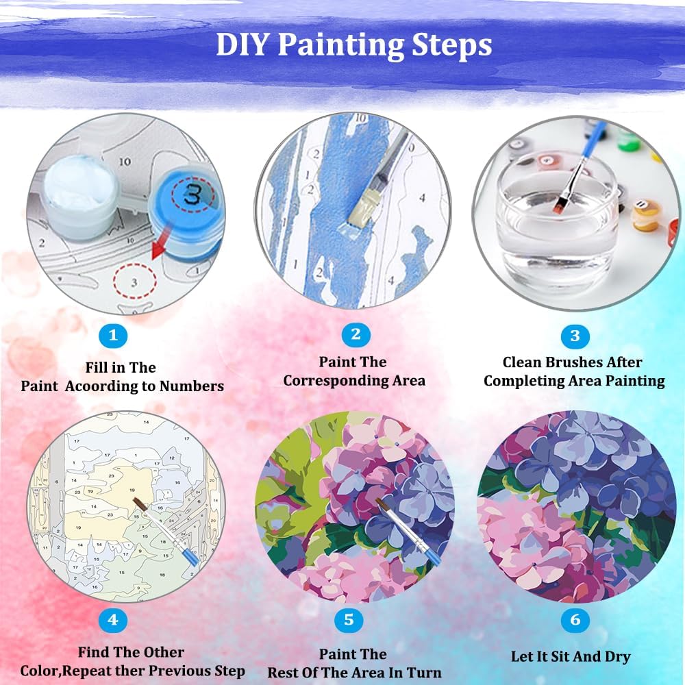 Hydrangea Paint by Numbers Kit for Adults,Purple Flower Adult Paint by Number Kits,DIY Acrylic Paint by Number on Canvas for Home Wall Decor 16X20 Inch