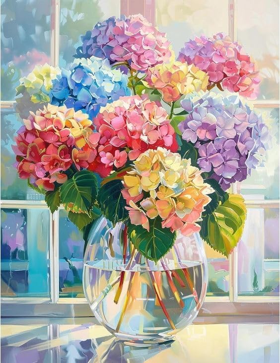 Paint by Numbers Kit for Adults Beginners - Hydrangea Flower Easy Acrylic Adult Paint by Number on Canvas, DIY Drawing Paintworks Artwork, Without Frame for Home Wall Decor (16x20 inch)