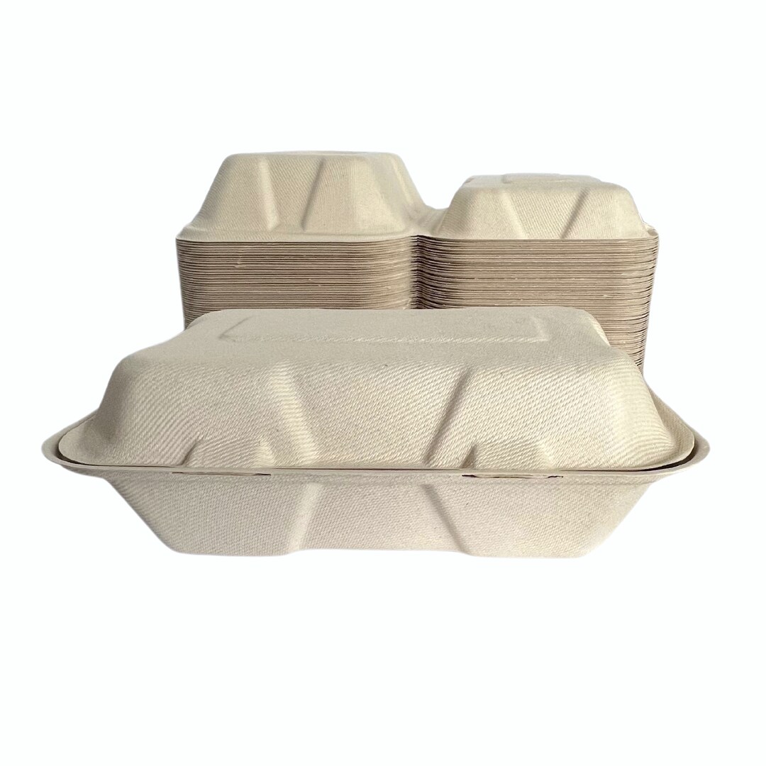 Greener Settings 75-Pack Compostable 9x6 Inch Clamshell Food Containers, Disposable Heavy-Duty Bagasse To-Go Boxes, Microwavable, Recyclable, Freezer Safe for Nachos, Wings, Cookies, Meals
