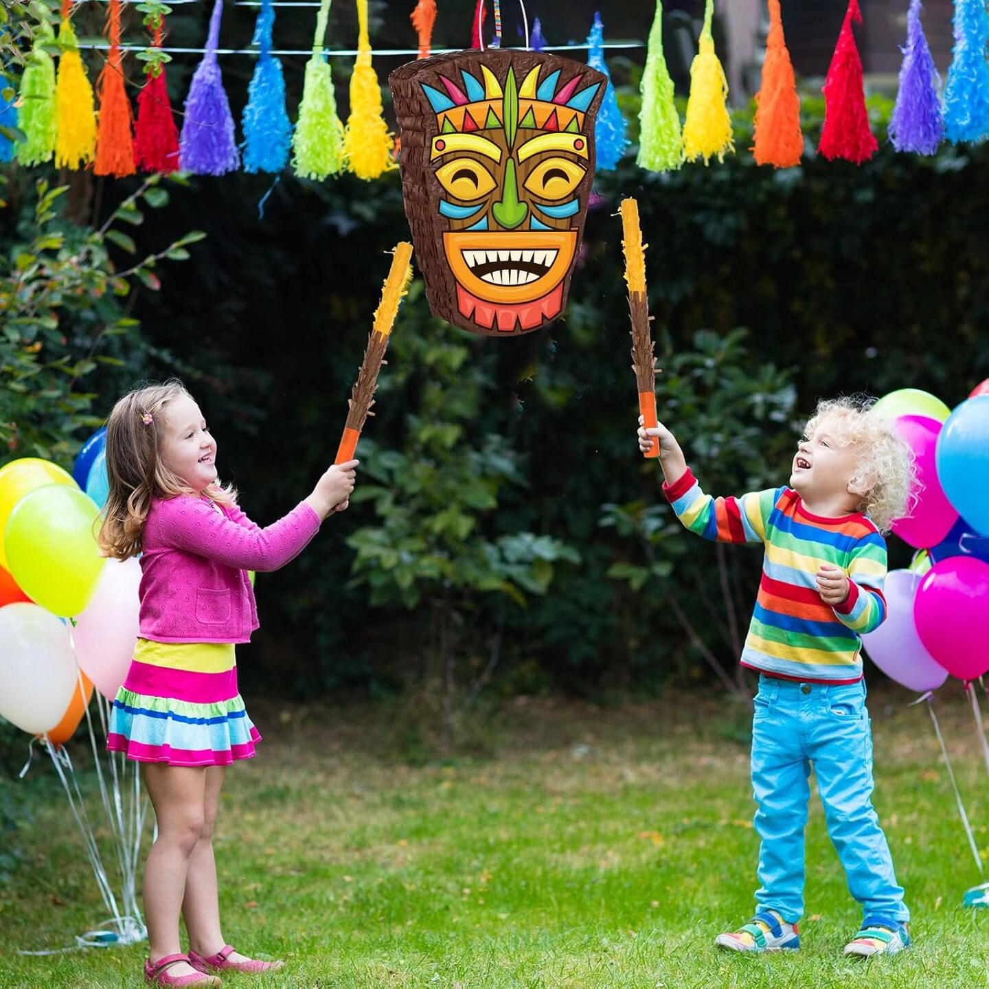 Small Tiki Tropical Hawaii Pi&#xF1;ata with Blindfold Bat Aloha Luau Pi&#xF1;ata