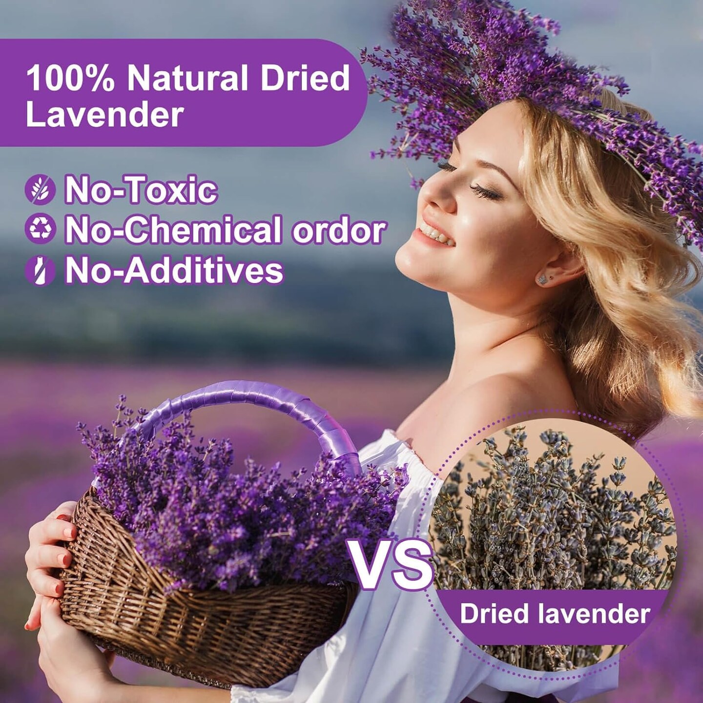 Dried Lavender Flowers, Natural Dried Lavender Buds, Fragrant Dried Lavender Bulk for Drawers and Closets, Wholesale Dried Flowers for Soap, Candle, Sachets, DIY (1 Pound)