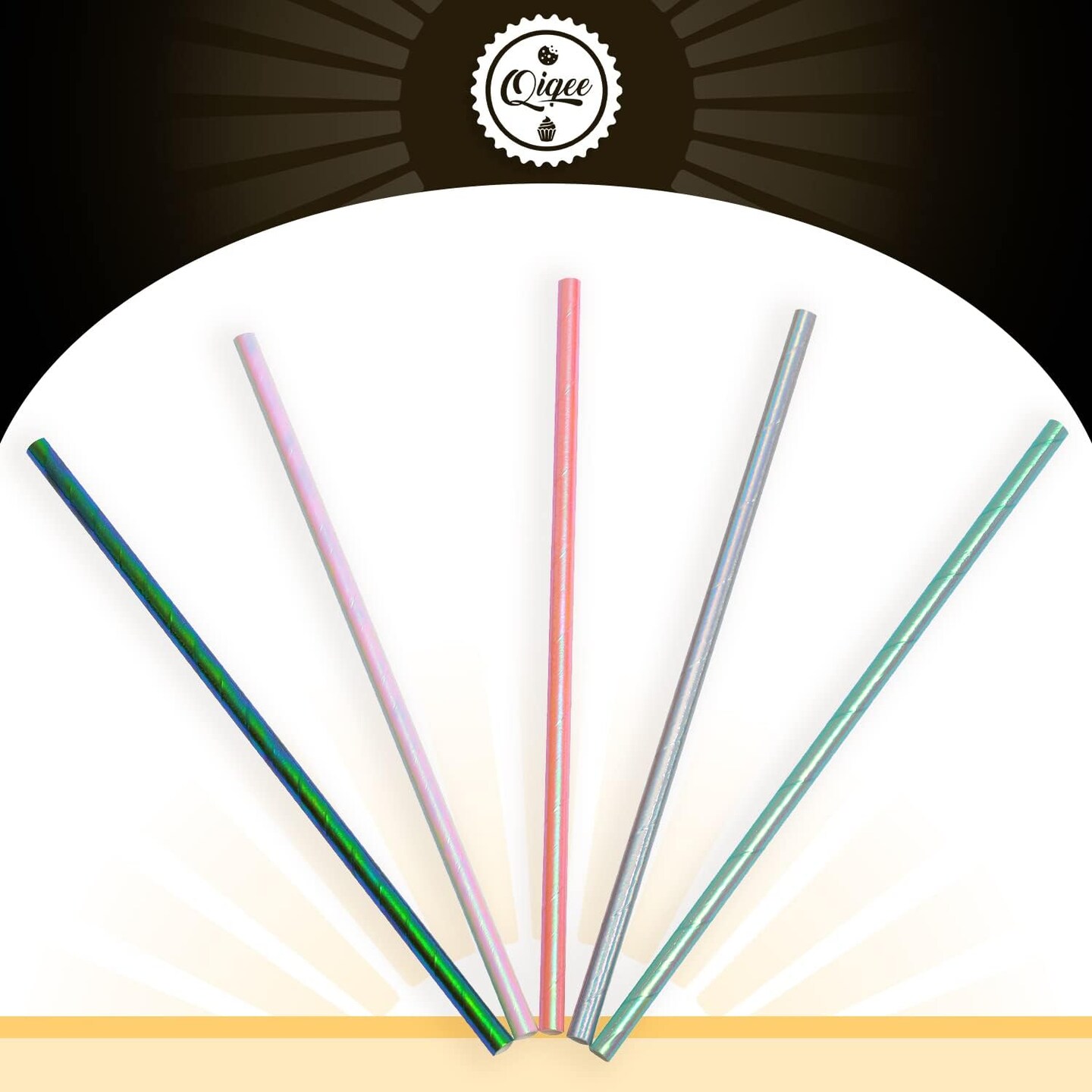 150pcs Iridescent Paper Straws for Drinking Disposable Sraws Disposable Straws Bulk&#xFF08;5 Color Muli