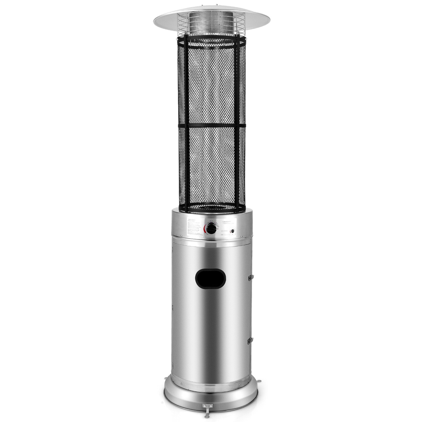 Silver Stainless Steel Round Glass Tube Patio Propane Heaters with Push-Button Ignition