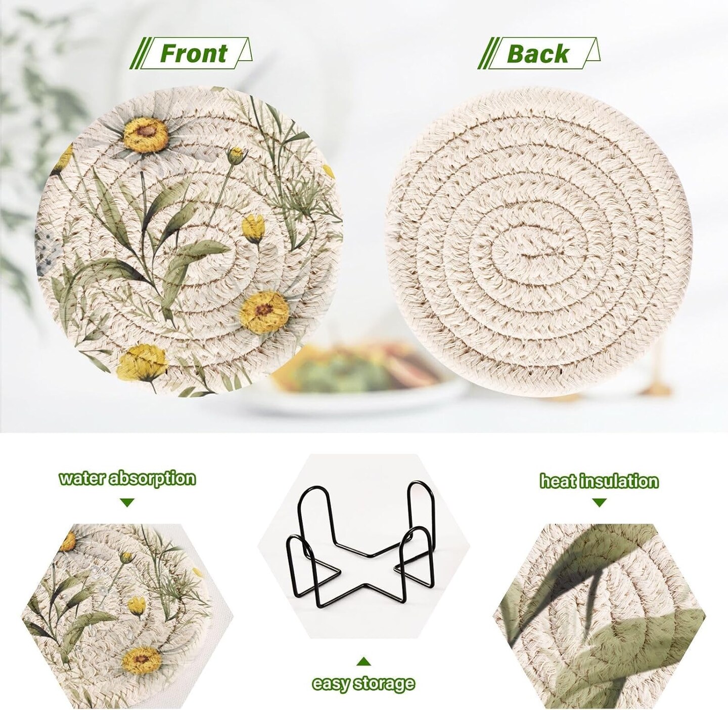 6 Pcs Minimalist Woven Coasters with Holder for Home Decor