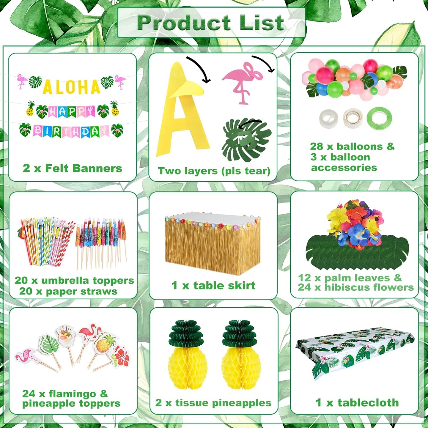 Tropical Luau Party Decoration Pack Hawaiian Beach Theme Party Flamingo Pineapple D&#xE9;cors Multi Scene Luau Party Supplies (135pcs)