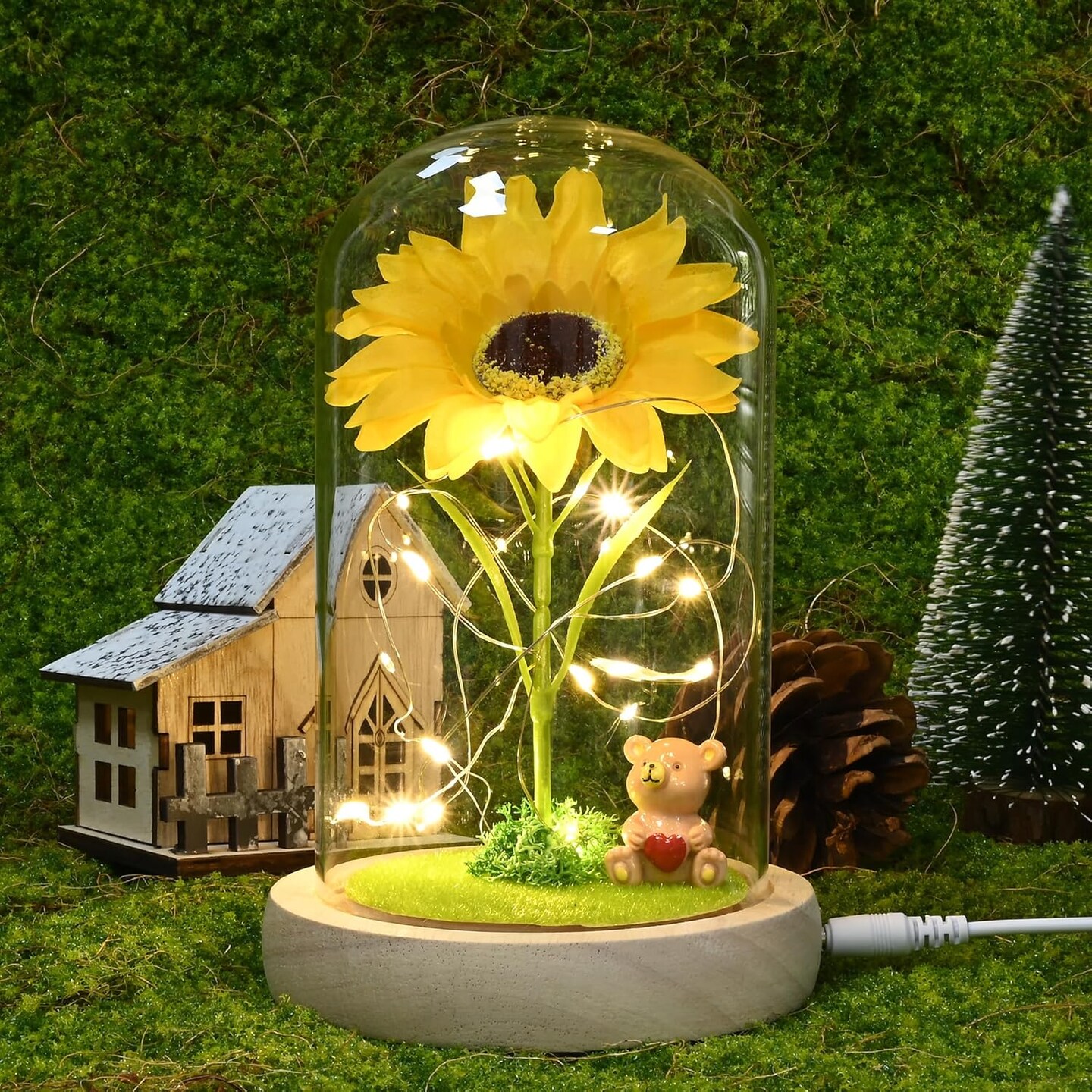 Mothers Day Sunflower Gifts for Women,Sun Flowers Home Decor,Forever Sunflower in Glass Dome,Unique Gifts for Xmas,Wedding,Mothers Day,Anniversary