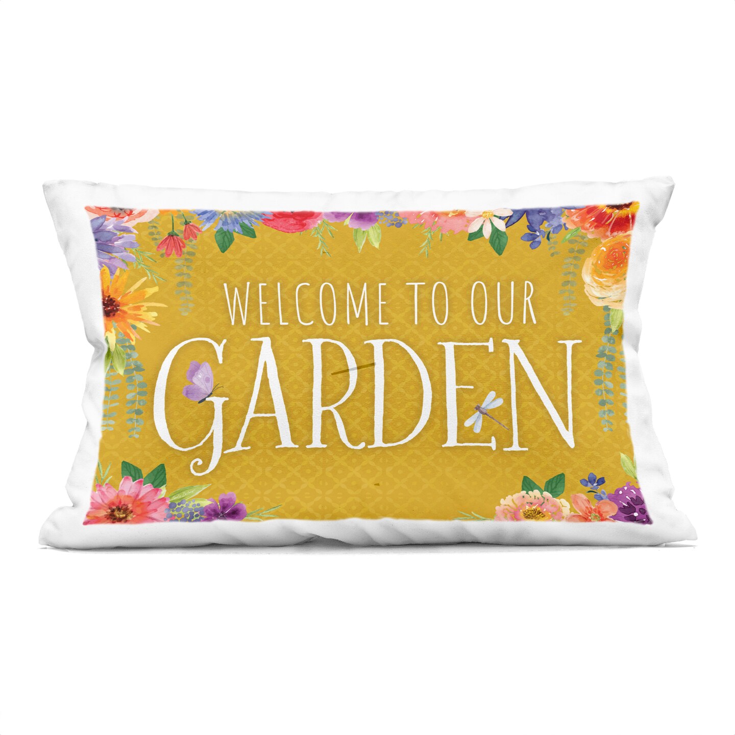 Stupell Industries Garden Welcome with Floral Border Decorative Printed Pillow design by Nicole DeCamp, 14 x 7 x 20