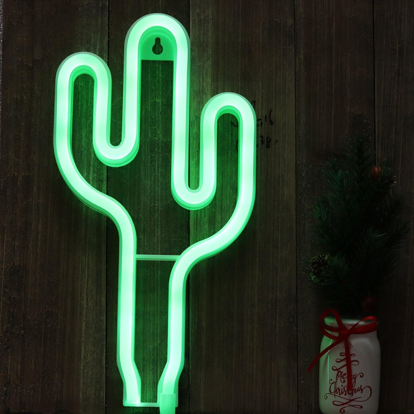 Summer Tropical Cactus Neon Light &#x2013; Summer LED Wall Decor, USB or Battery Powered Night Light for Bedrooms, Kids&#x2019; Rooms, and Beach Party Vibes