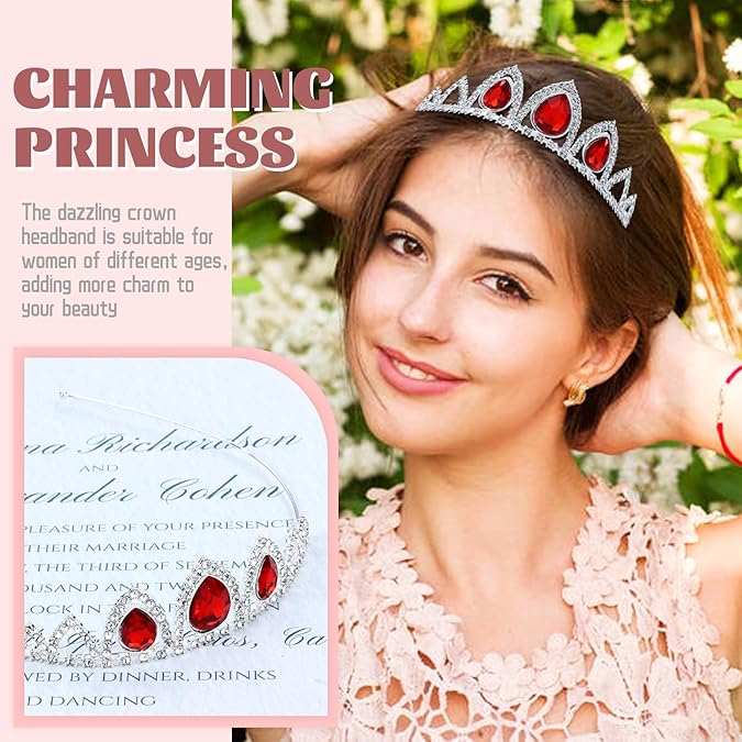 8 Pieces Silver Metal Sparkly Waterdrop Rhinestone Princess Crown Headbands Tiaras Wedding Birthday Party Prom Headpieces