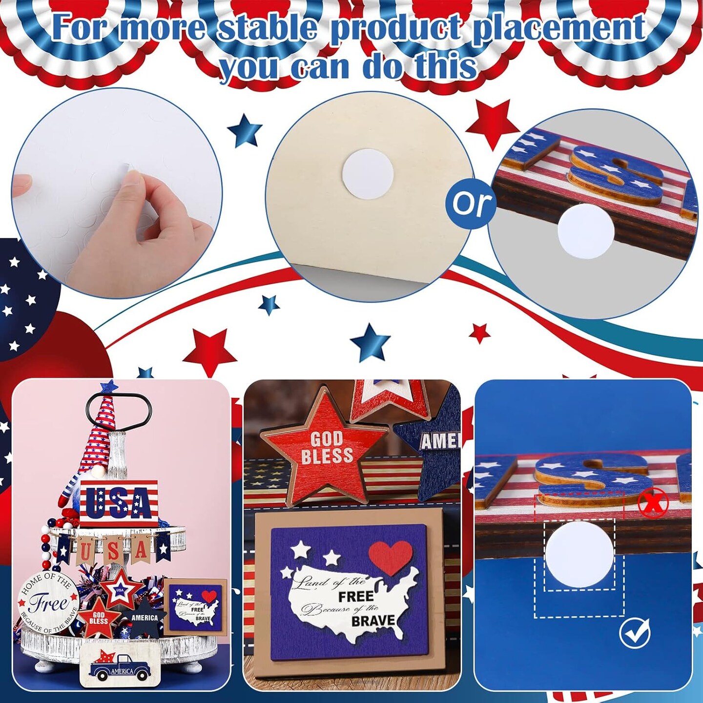 Patriotic Tiered Tray Decor Set 4th of July Tabletop Decor Memorial Day Decorations Red White Blue Wooden Sign Farmhouse Independence Day Centerpieces American Flag USA Decor(Classic Style)