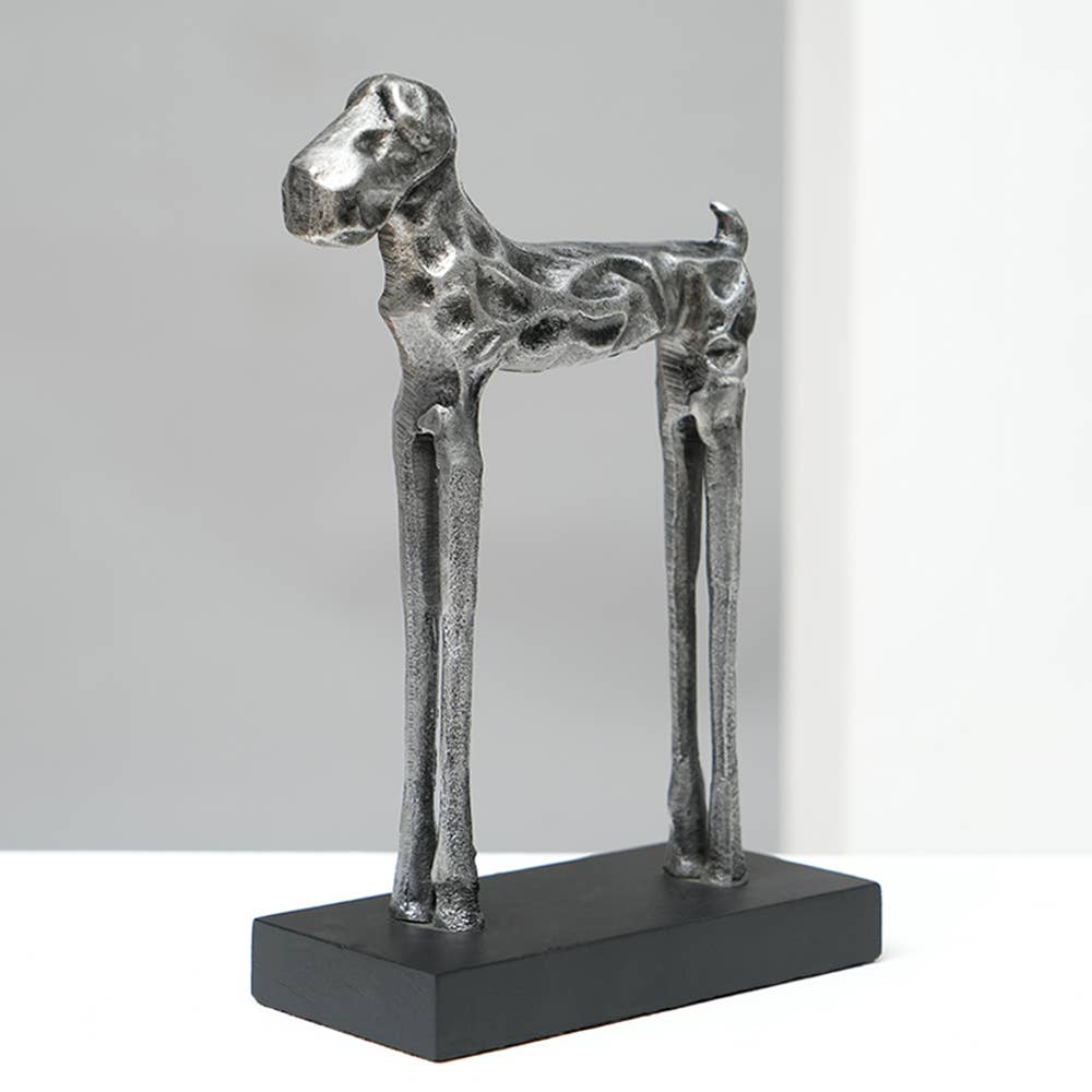 Tall Dog Figurine Sculpture | Modern Aluminum Decorative Animal Showpiece | Home & Office Decor | 5x2.4x8"