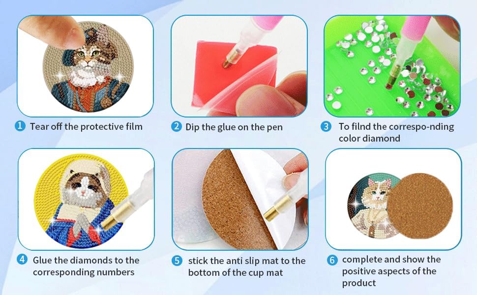 8 Pcs Diamond Painting Coaster Kit Set – Funny Cat Diamond Art Coasters with Holder, DIY Craft Kit for Adults, Diamond Dots Art Gift