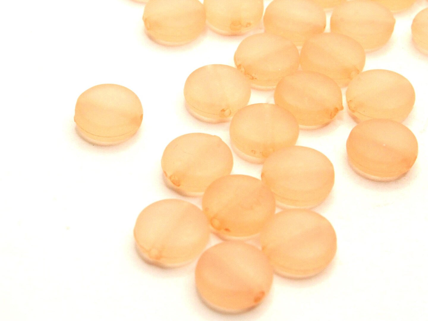 30 9mm Flat Round Coin Frosted Peach Pink Lucite Plastic Beads