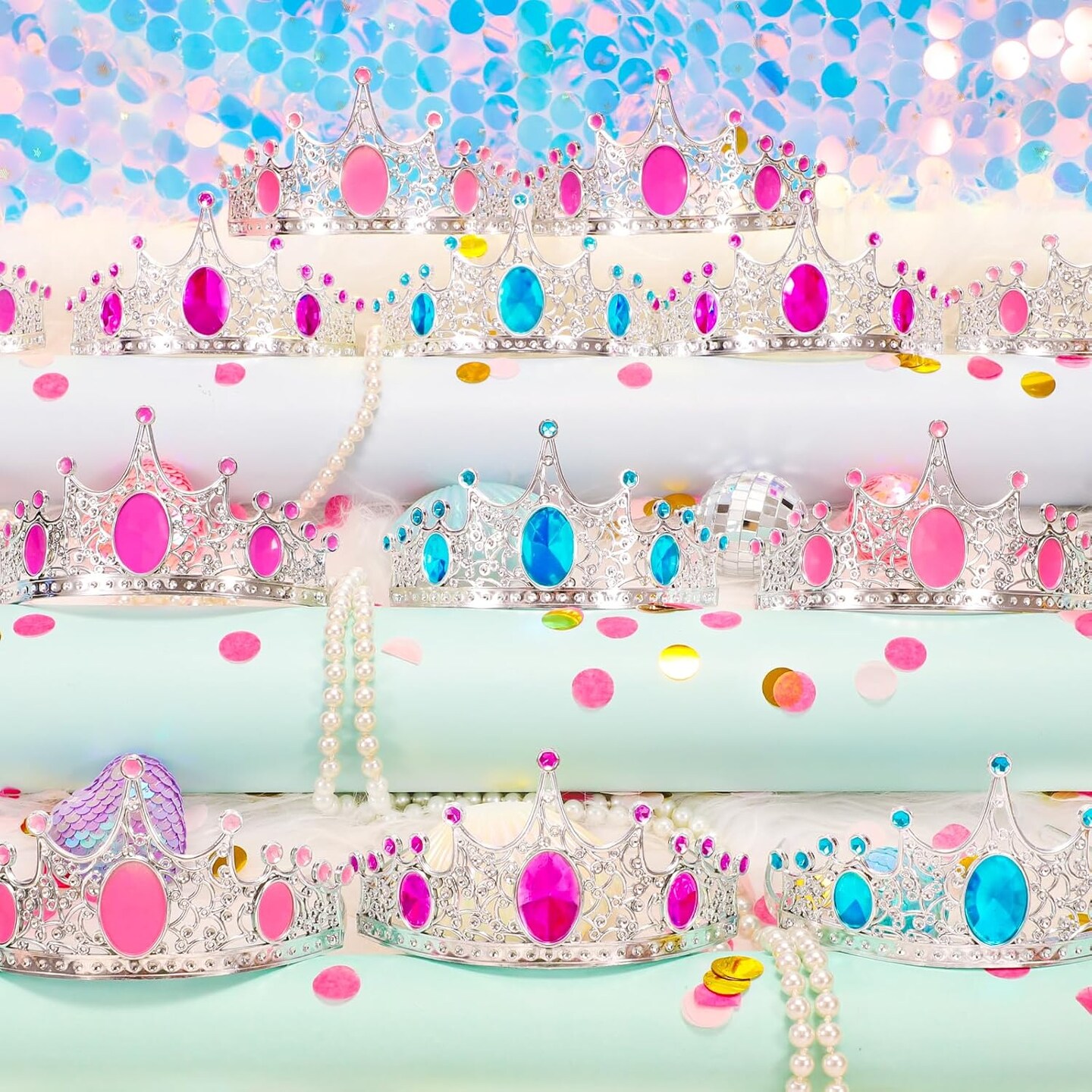 Party Favors Princess Crowns for Little Girls, 16Pcs Princess Dress Up Tiaras for Kids Jewelry Cosplay Accessories