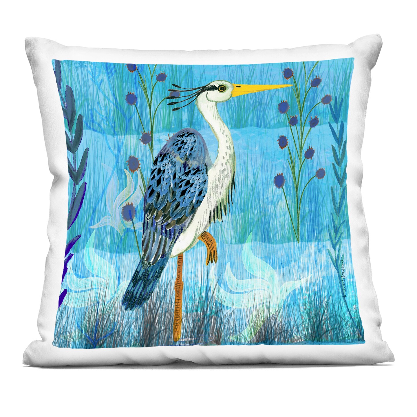 Stupell Industries Standing Crane with Blue Tones Decorative Printed Pillow design by Kay Widdowson, 18 x 7 x 18