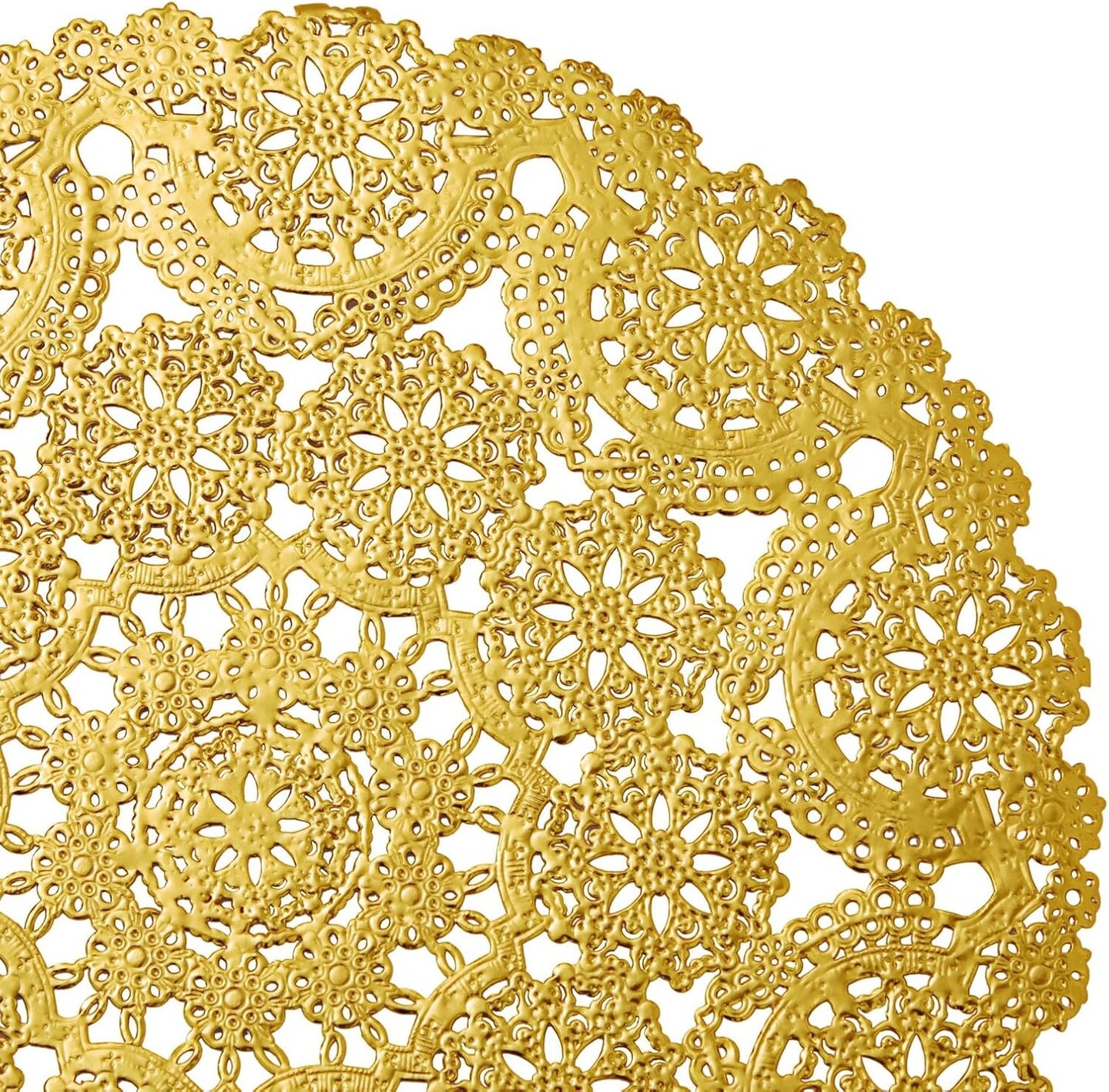 60 Pack 10 Inch Gold Paper Doilies for Dining Table, Round Decorative Medallion Lace Placemats for Wedding