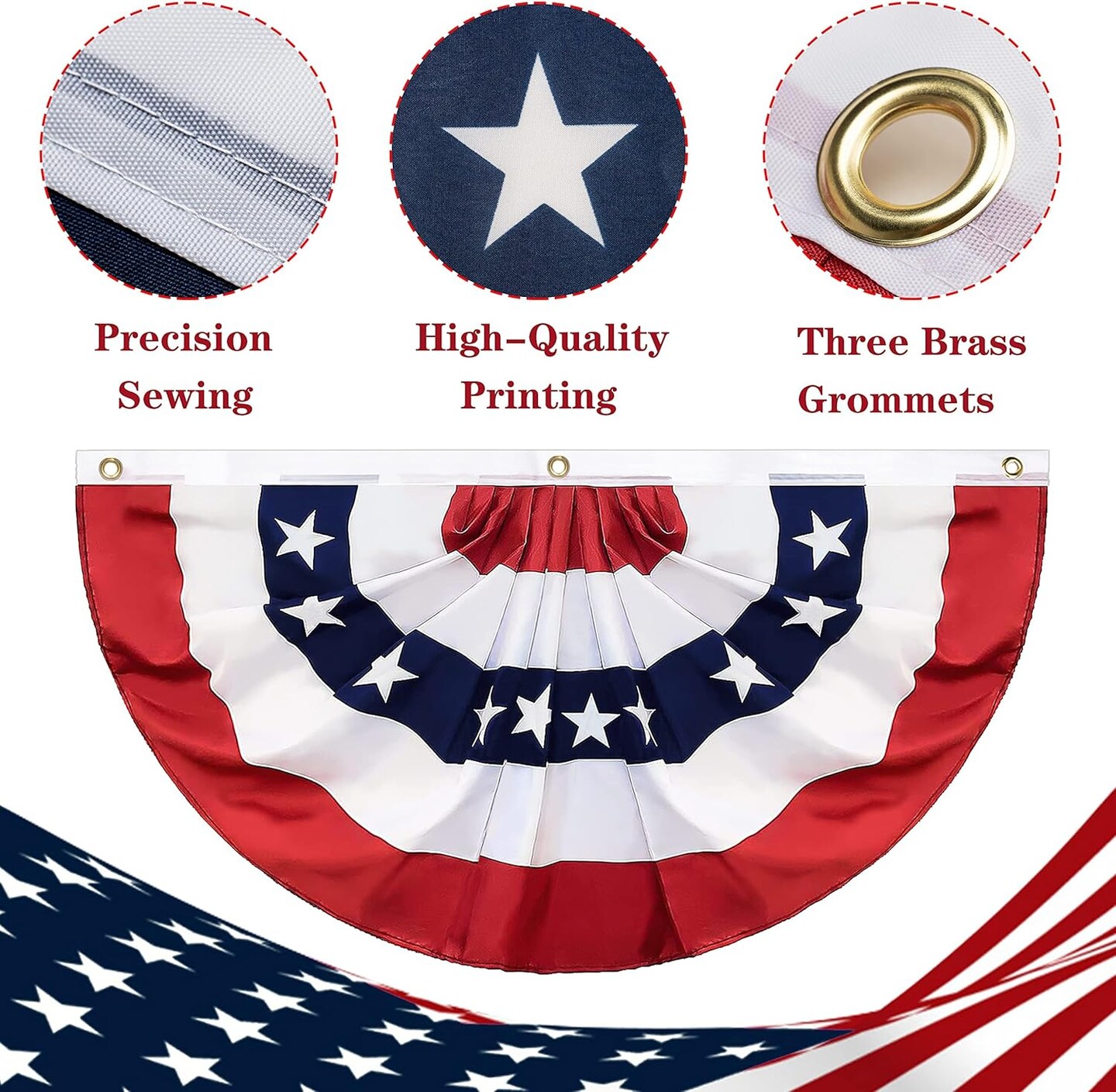 American Pleated Fan Flag, American Flag Bunting for Outdoor, US Patriotic Half Fan Banner for 4th of July Memorial Day Independence Day Outdoor Indoor Decorations