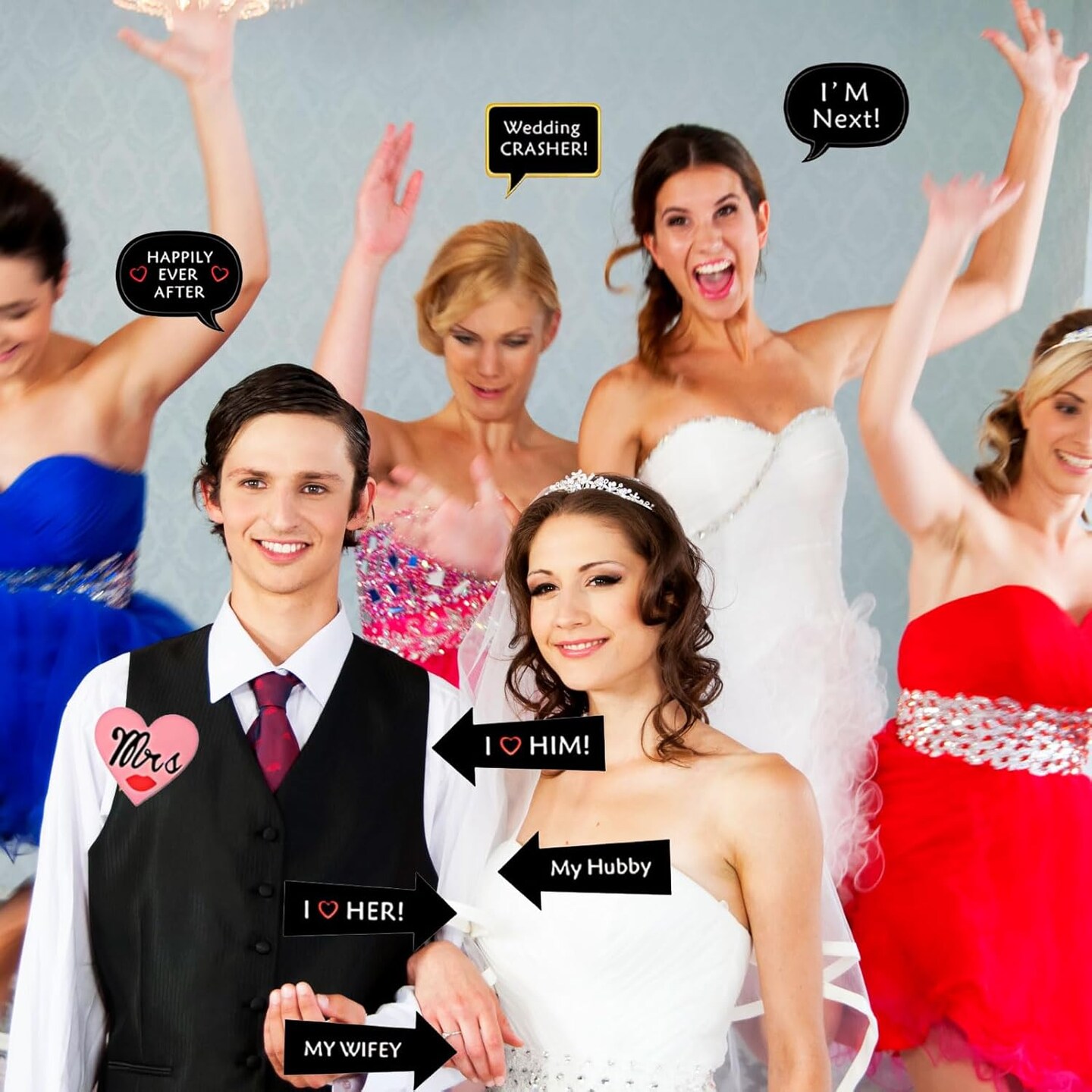 52Pcs Wedding Photo Booth Props Kit for Bridal Shower, Engagement and Valentines Party