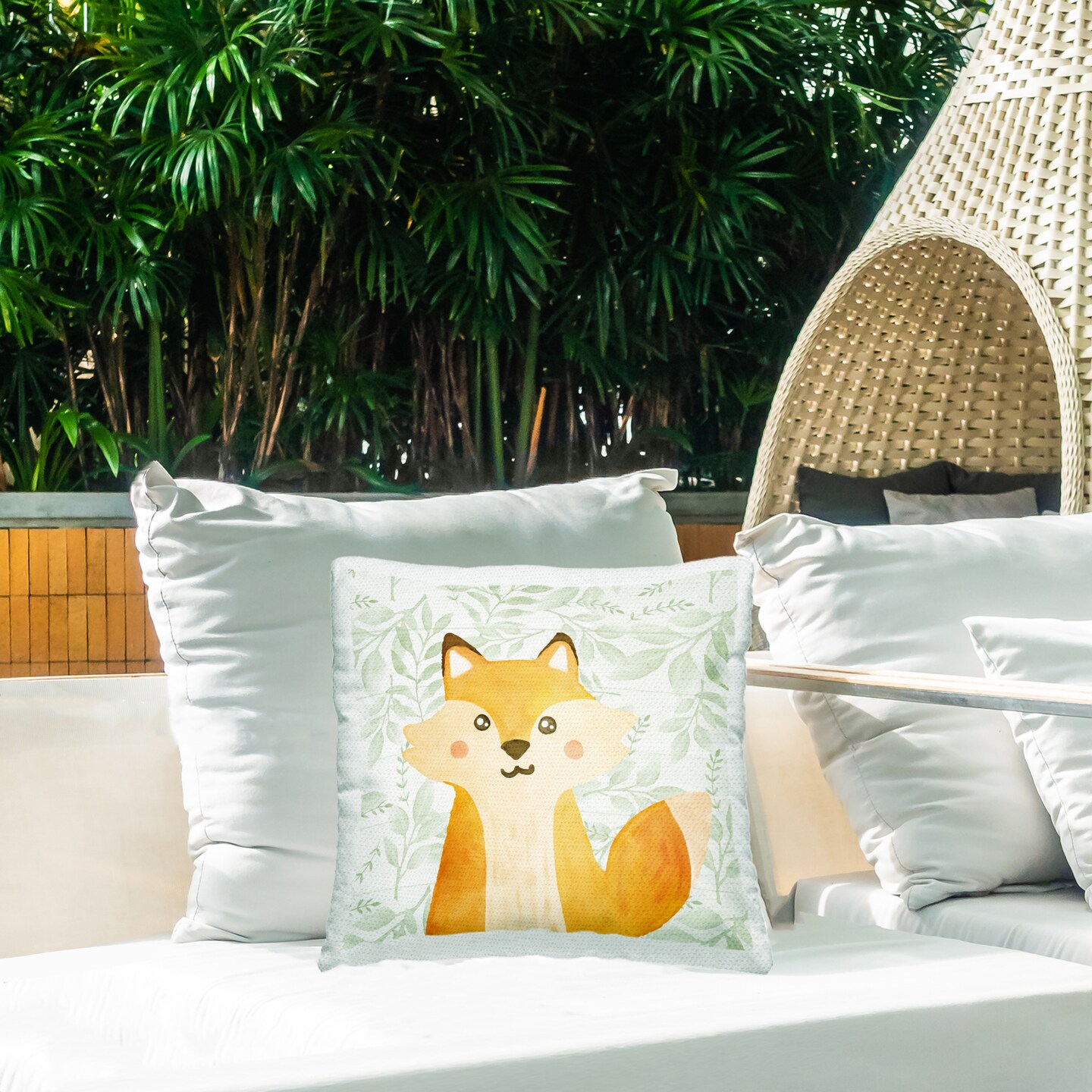 Stupell Industries Joyful Fox on Botanicals Outdoor Printed Pillow design by Kim Allen, 18 x 7 x 18