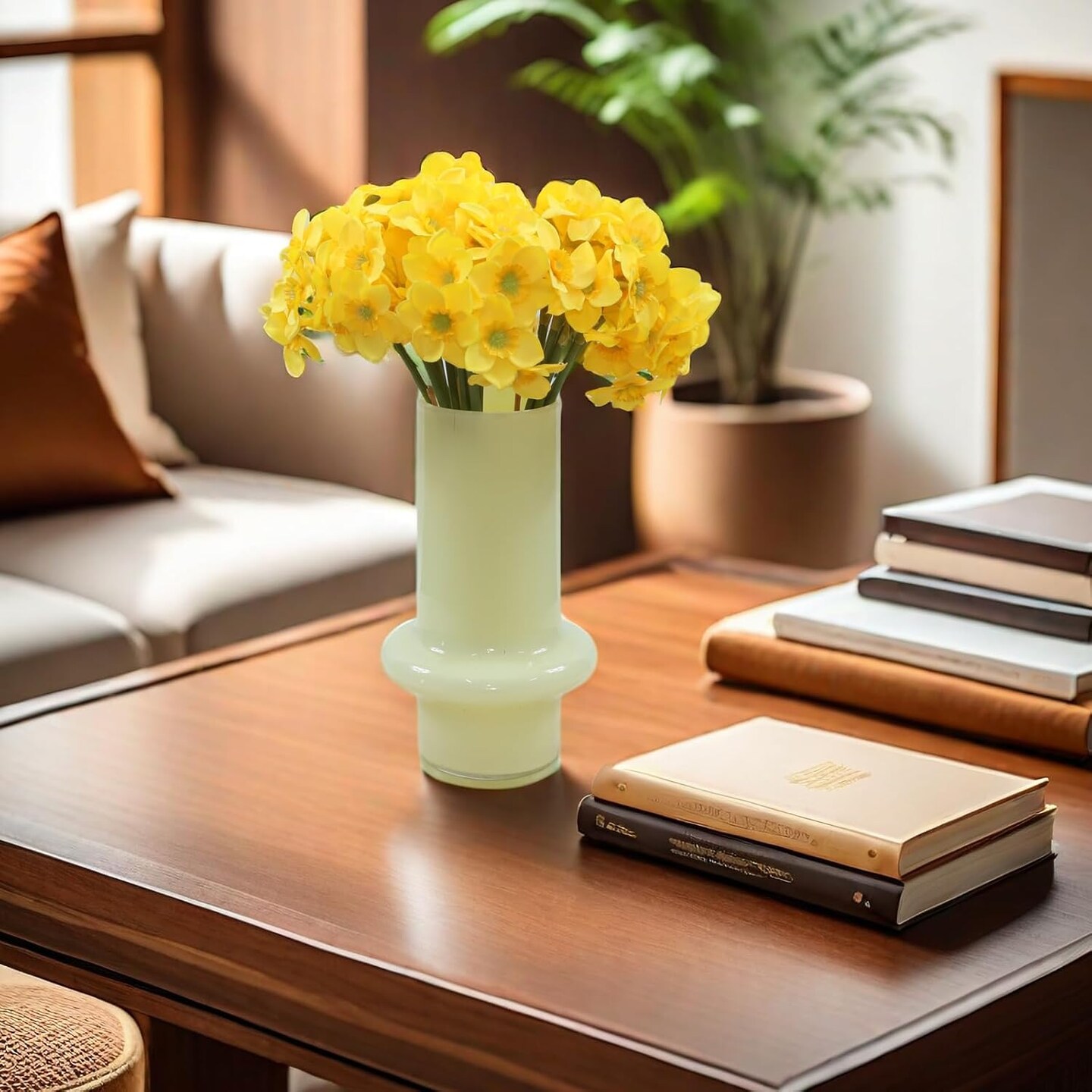 Summer Artificial Daffodil Silk Floral Arrangement – 2 Bundles, Yellow Decorative Home and Office Accent