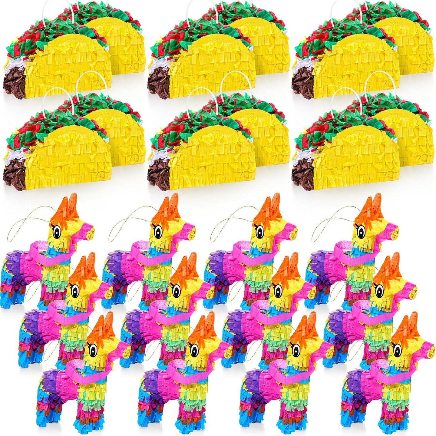 24 Pcs Mini Pi&#xF1;ata Bulk, 12 Pcs Mini Donkey and Taco Pi&#xF1;ata for Cinco De Mayo, Mexican Birthday Party, Fiestas Decorations Party Favors, Day of the Dead, Table Decor