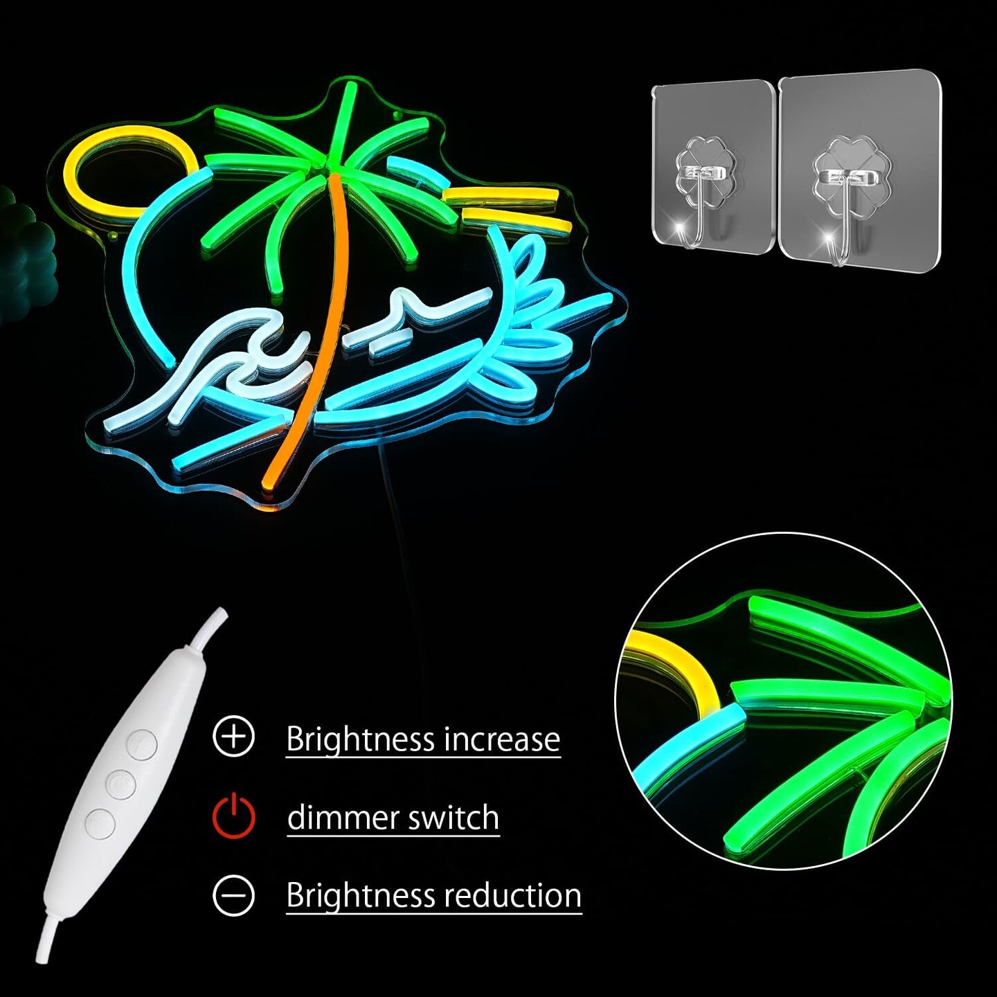 Palm Tree Neon Sign &#x2013; Sea Wave LED Light Circle for Wall D&#xE9;cor, Plant Neon Light for Bedroom, Living Room, Men&#x2019;s Cave, Bar, Hotel &#x26; Restaurant
