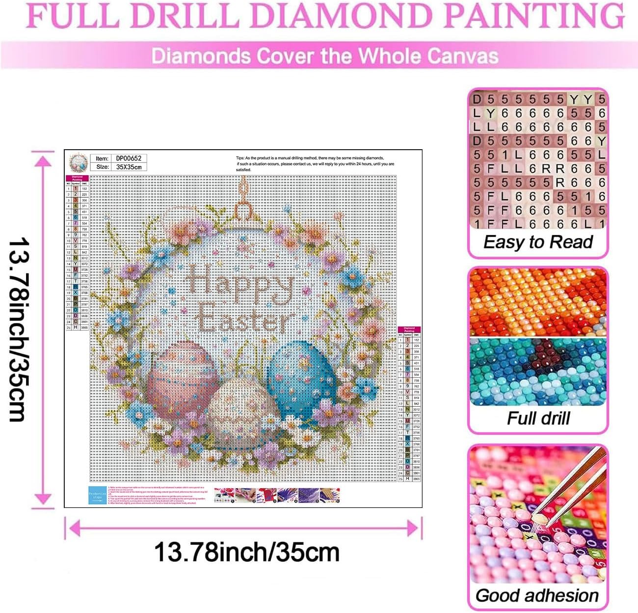 Diamond Art Kits for Adults, Easter Egg 5D Diamond Painting Kits for Beginner DIY Gem Art Full Drill Diamond Dots Crystal Craft Kits for Home Wall Decor Gifts 14x14inch