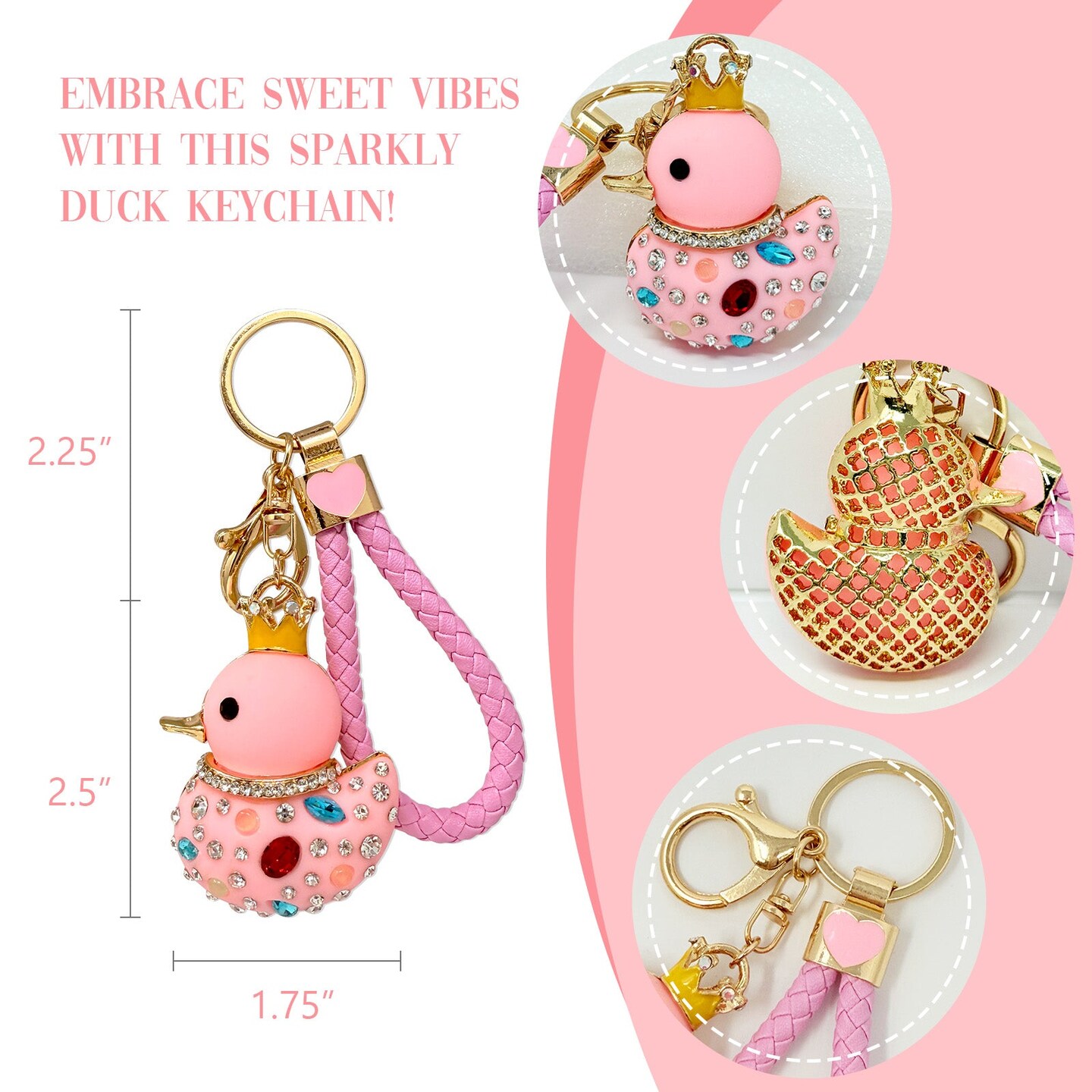 Wrapables Glamorous Crystal Rhinestone Ducky Keychain, Pendant Bag Charm, Pink