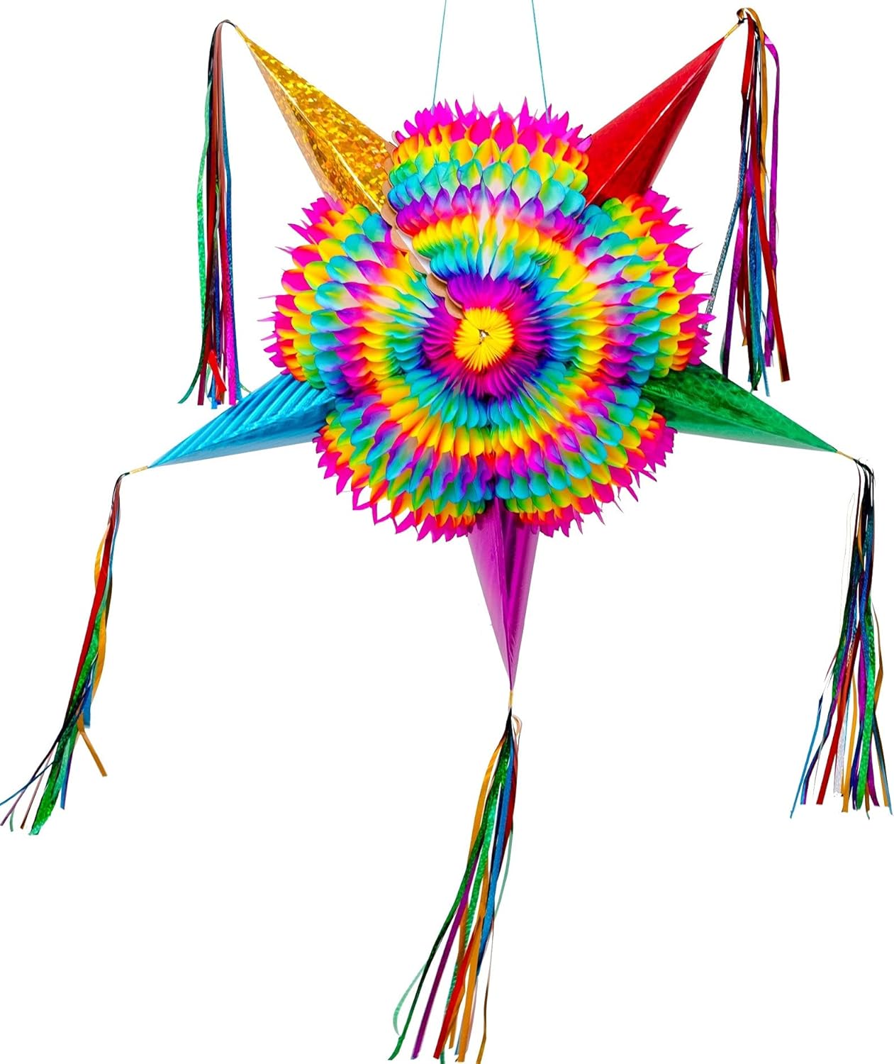 Mexican Star Pinata,Festive Rainbow Pinatas Party Decorations,32 Inch Large Authentica Birthday Pinata for Kids Birthday Party, 5 de Mayo,4th of July (Celly Party Mexican Star Pinata)