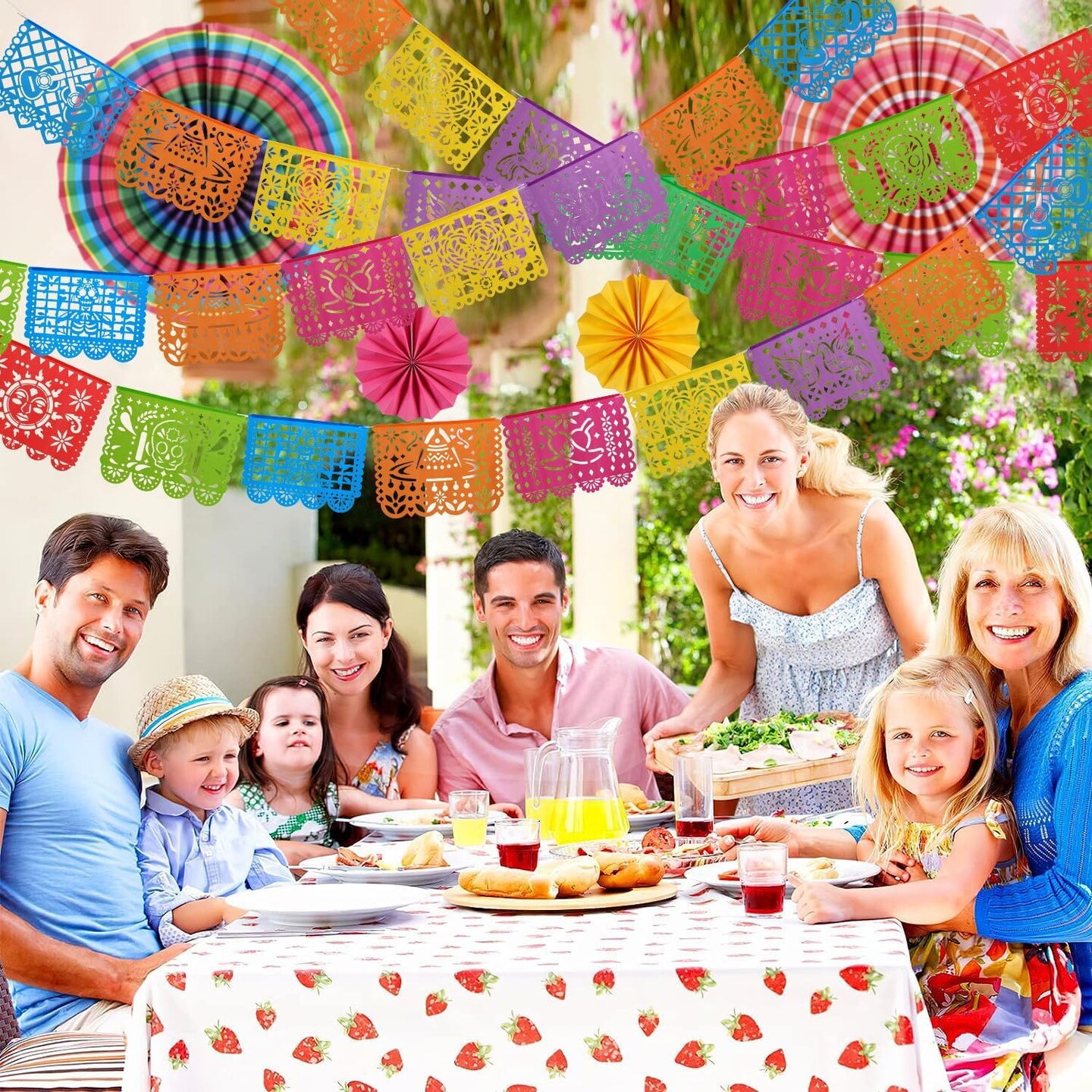 11Pcs Cinco de Mayo Decorations,Mexican Party Decorations, 90 Feet Papel Pacido,Fiesta Party Decoration Mexican Party Banner with 6 Pcs Fiesta Paper Fan,Papel Picado Banner for Mexican Carnivals Birthday