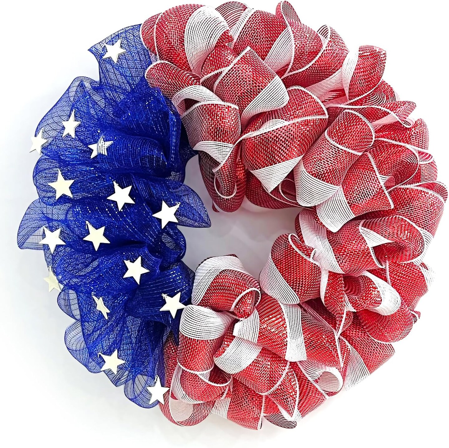 26 Inch Mesh Patriotic Front Door Wreath, 4th July Independence Day Wreath America Patriotic Flag Burlap Farmhouse Decor, Memorial Day Americana Summer Front Window Hanging Decor