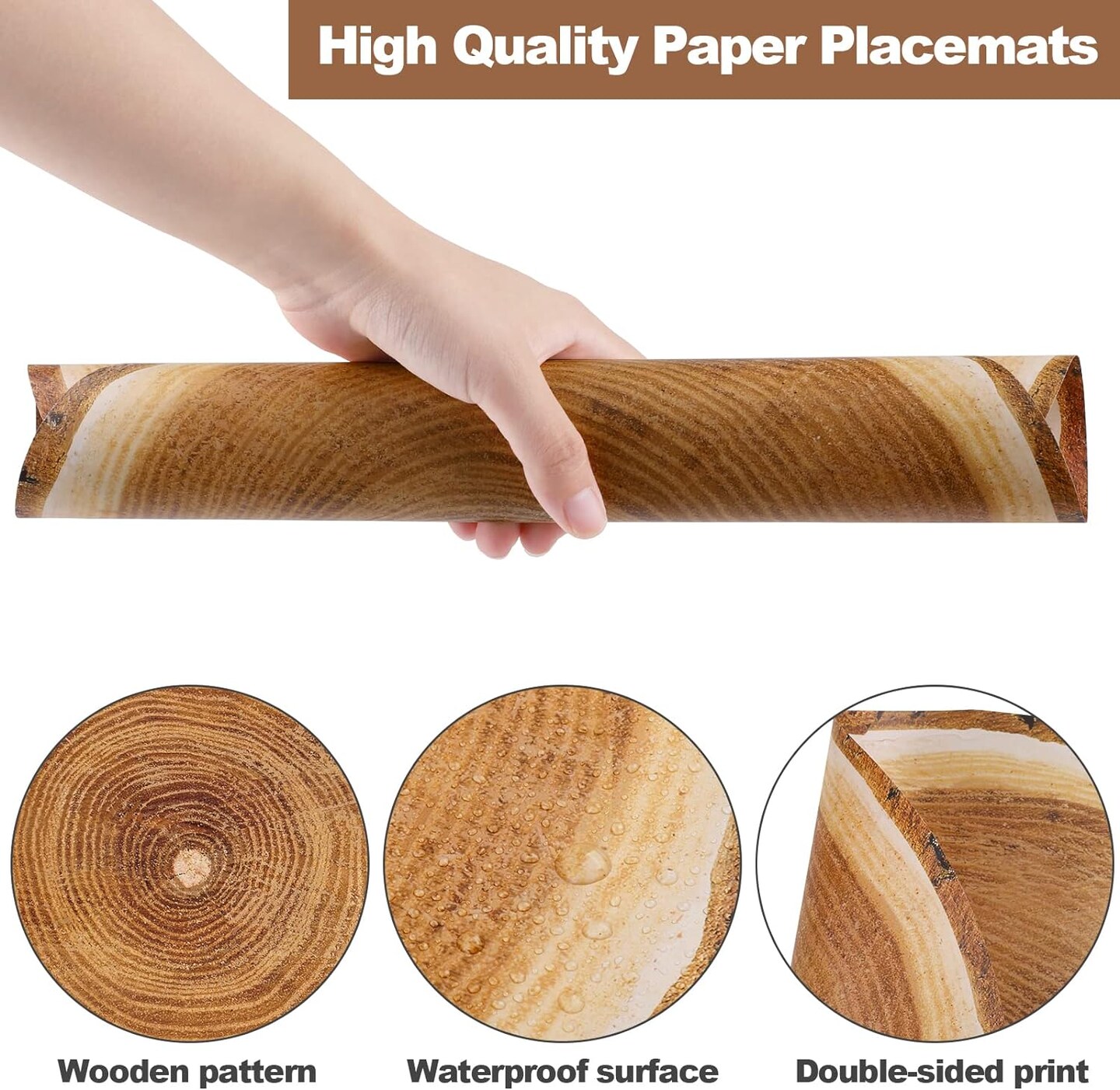60 Pack 13.8 Inches Wooden Slice Paper Placemats Disposable Rustic Wood Grain Round Table Mats for Vintage Country Wedding Birthday Party Table Setting Decorations