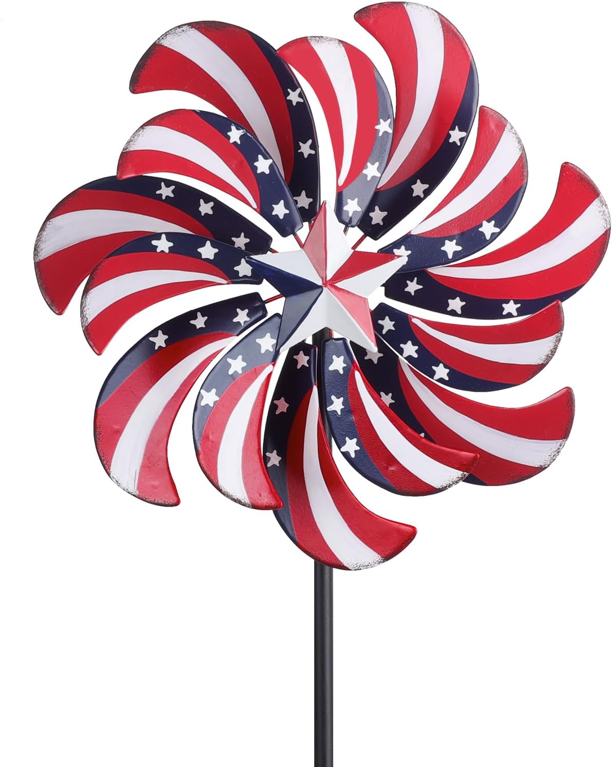 4th of July Outdoor Wind Spinner, 60" Red White Blue Metal Wind Spinners with Stakes