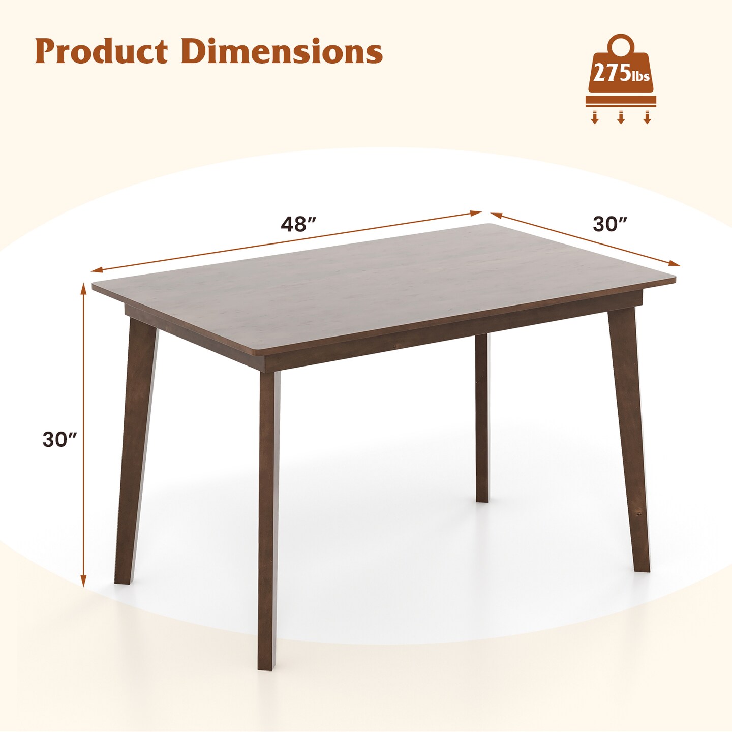 Brown Rubber Wood Dining Table with MDF Top, Sturdy, Spacious and Versatile
