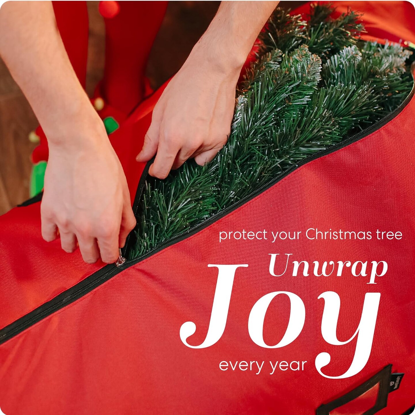 Rolling Tree Storage Bag - For 7.5-Foot Artificial Christmas Holiday Tree. Zippered Bag, Carry Handles and Wheels for Easy Transport, Protects Against Dust, Insects, and Moisture (Red)