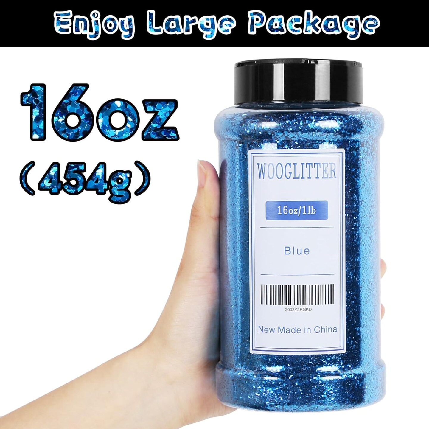 Blue Glitter, 16 Oz (1 Ib), Chunky Glitter for Resin Crafts Nails Tumblers Slime Cosmetic and Festival Decoration - Blue Chunky Glitter Bulk