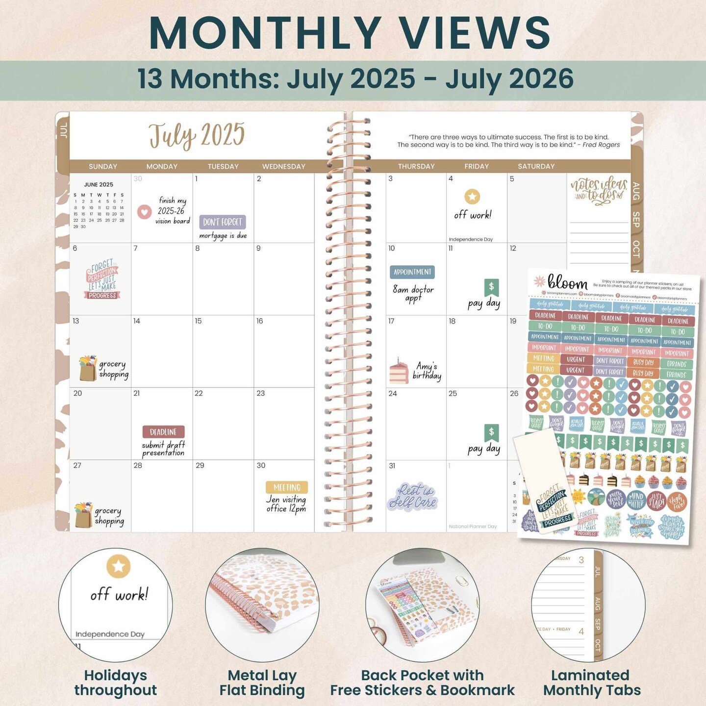 bloom daily planners 2025-26 Academic Planner, Soft Cover, 5.5&#x22; x 8.25&#x22;, Tan Leopard