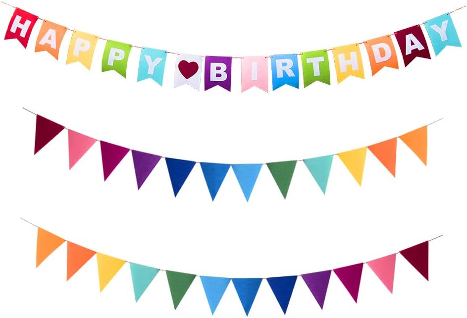 Rainbow Felt Fabric Bunting, 35 Pcs/ 24.6 Feet(3 Pack) Decoration Banners for Birthday Party