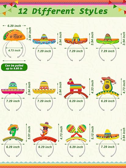 Sombrero Party Hats, Mexican Sombrero Headbands, Colorful Cardboard Cinco De Mayo Headbands, Fiesta Sombrero
